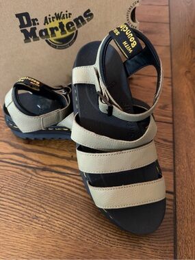 Dr. Martens Blaire Gray/Sage colored Strap Sandals with Black Footbed